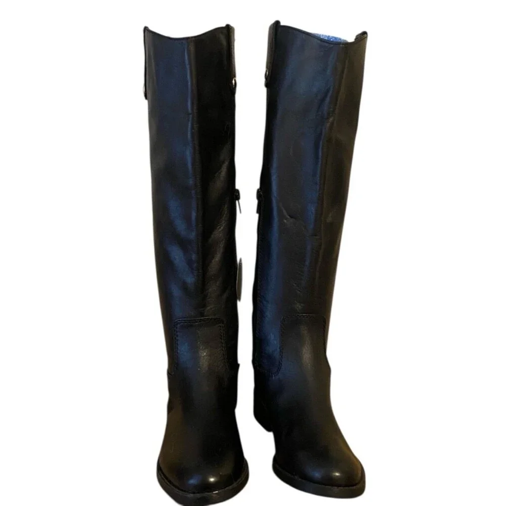INC International Concepts Women's Fawne Black Leather Riding Boots NWOB Size 5